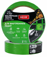Лента малярная DЕCOR 9 мм х 25 м, зеленая, для внутренних работ