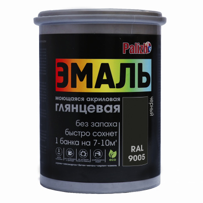 Эмаль акриловая глянцевая "Palizh" черная RAL 9005 1 кг