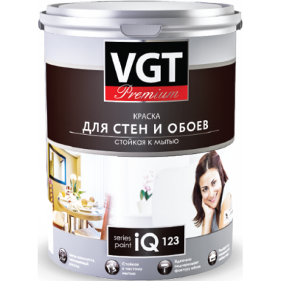 Краска VGT PREMIUM для стен и обоев IQ 123 база А стойкая к мытью 2л (3,1кг)