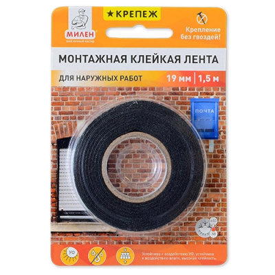 Лента двухсторонняя монтажная Милен Крепеж 19ммх1,5м для наружных работ