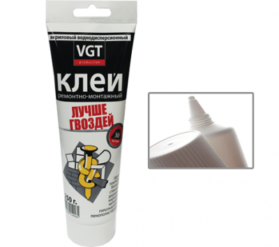 Клей акриловый "жидкие гвозди" VGT ремонтно-монтажный прозрачный 0,25кг туба с носиком (немор