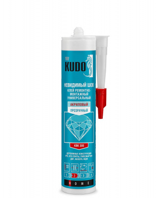 Клей KUDO ремонтно-монтажный "Невидимый шов" на акриловой основе, прозрачный 280 мл