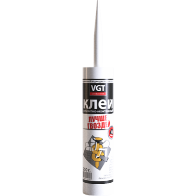 Клей акриловый "жидкие гвозди" VGT ремонтно-монтажный прозрачный 0,28кг картридж (неморозостойкий)