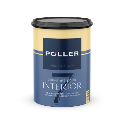 Краска Poller A.R.T. латексная шелковисто-матовая для стен и потолков 7 База А белая 0,9 л